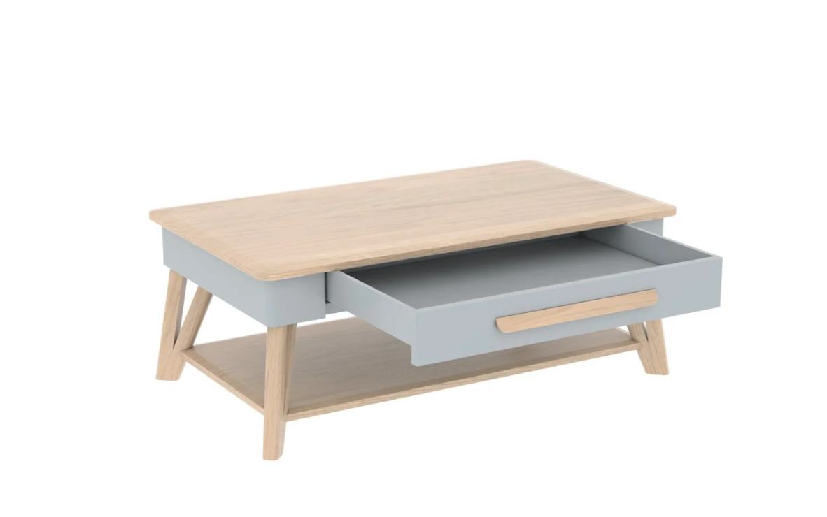 Table basse ALVA 1 tiroir en chêne massif finition bicolore – table basse française à Valognes
