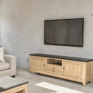 Meuble TV VAUBAN 2 portes 1 tiroir 1 niche en chêne massif – meuble TV français à Valognes