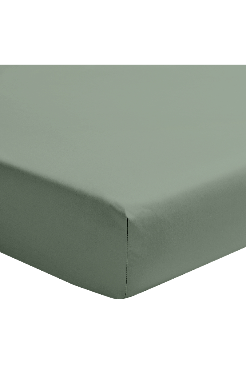 Drap-housse Sauge Essix Première en percale de coton, bonnet 30 cm – linge de lit à Valognes