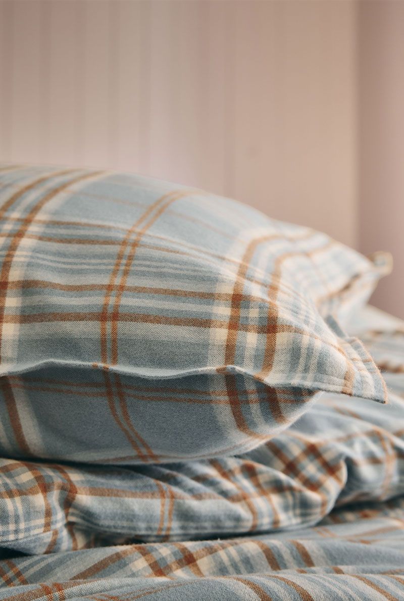 Taie d’oreiller Tartan en flanelle de coton 170 g/m² – linge de lit chaud à Valognes
