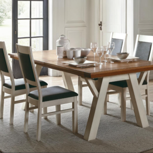 Table rectangulaire ROMANCE à tréteaux en chêne massif avec allonge – table française à Valognes