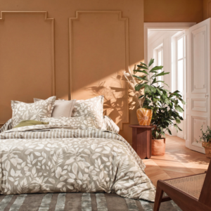 Housse de couette COTTAGE Kaki Blanc des Vosges en percale de coton – linge de lit à Valognes