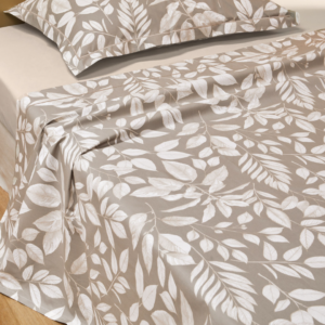 Drap plat COTTAGE Kaki Blanc des Vosges en percale de coton – linge de lit à Valognes