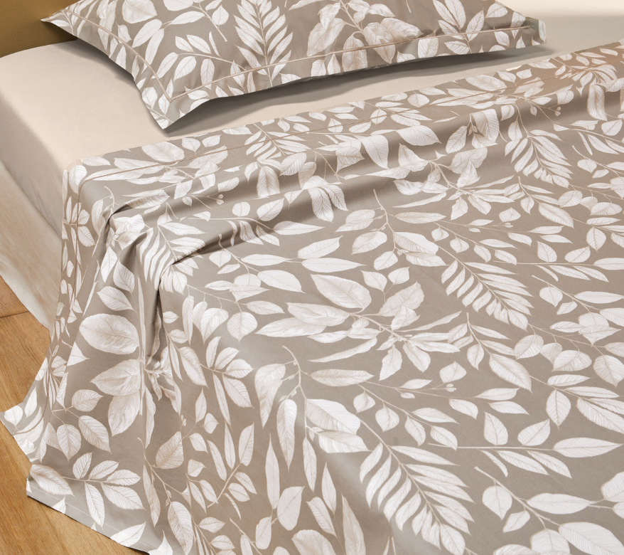 Drap plat COTTAGE Kaki Blanc des Vosges en percale de coton – linge de lit à Valognes