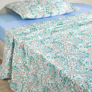 Drap plat POMONA Émeraude Scion en percale de coton 80 fils/cm² – linge de lit à Valognes