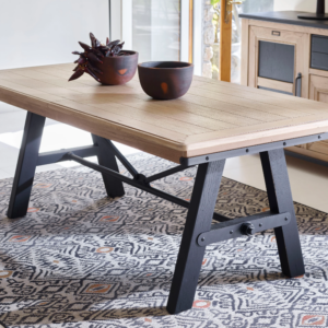 Table INDUS extensible en chêne et métal noir avec allonge portefeuille – table à Valognes