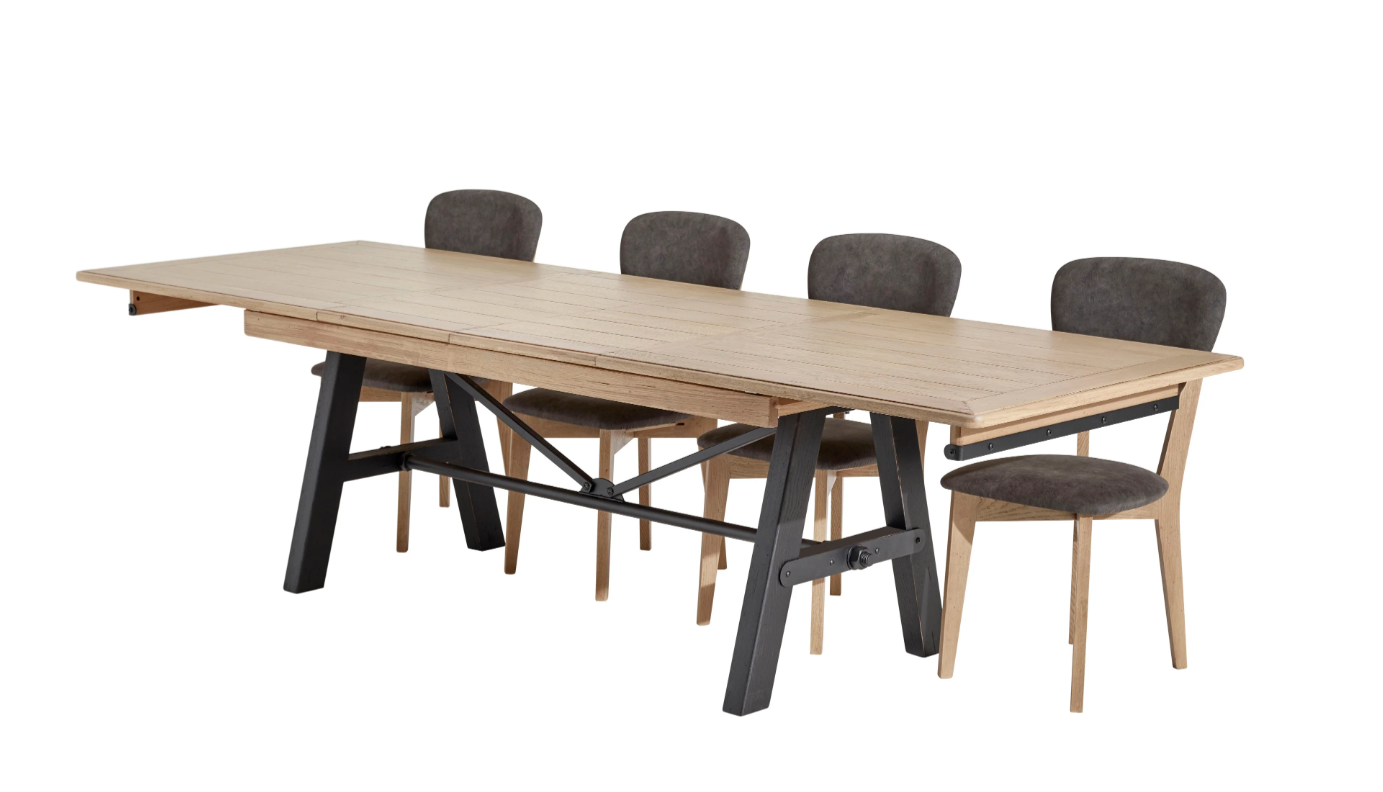 Table INDUS extensible en chêne et métal noir avec allonge portefeuille – table à Valognes