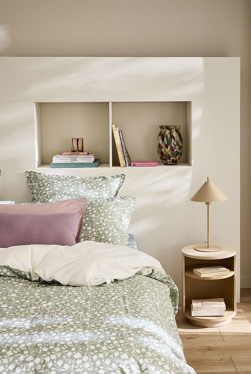 Housse de couette Essix Arabesque en percale de coton vert amande – linge de maison à Valognes