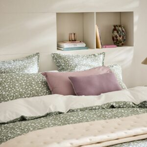 Housse de couette Essix Arabesque en percale de coton vert amande – linge de maison à Valognes