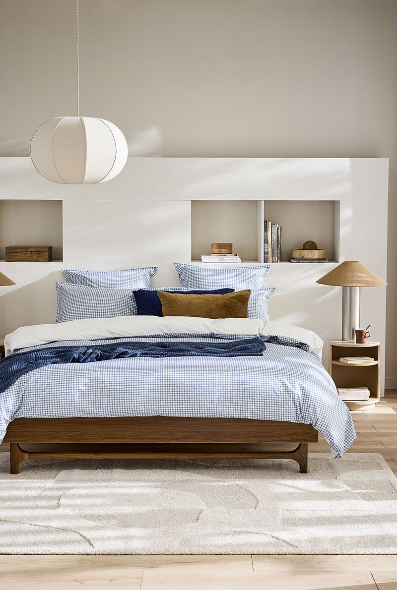 Housse de couette Essix Mini Vichy Céleste en percale de coton bleu grisé – linge de lit à Valognes
