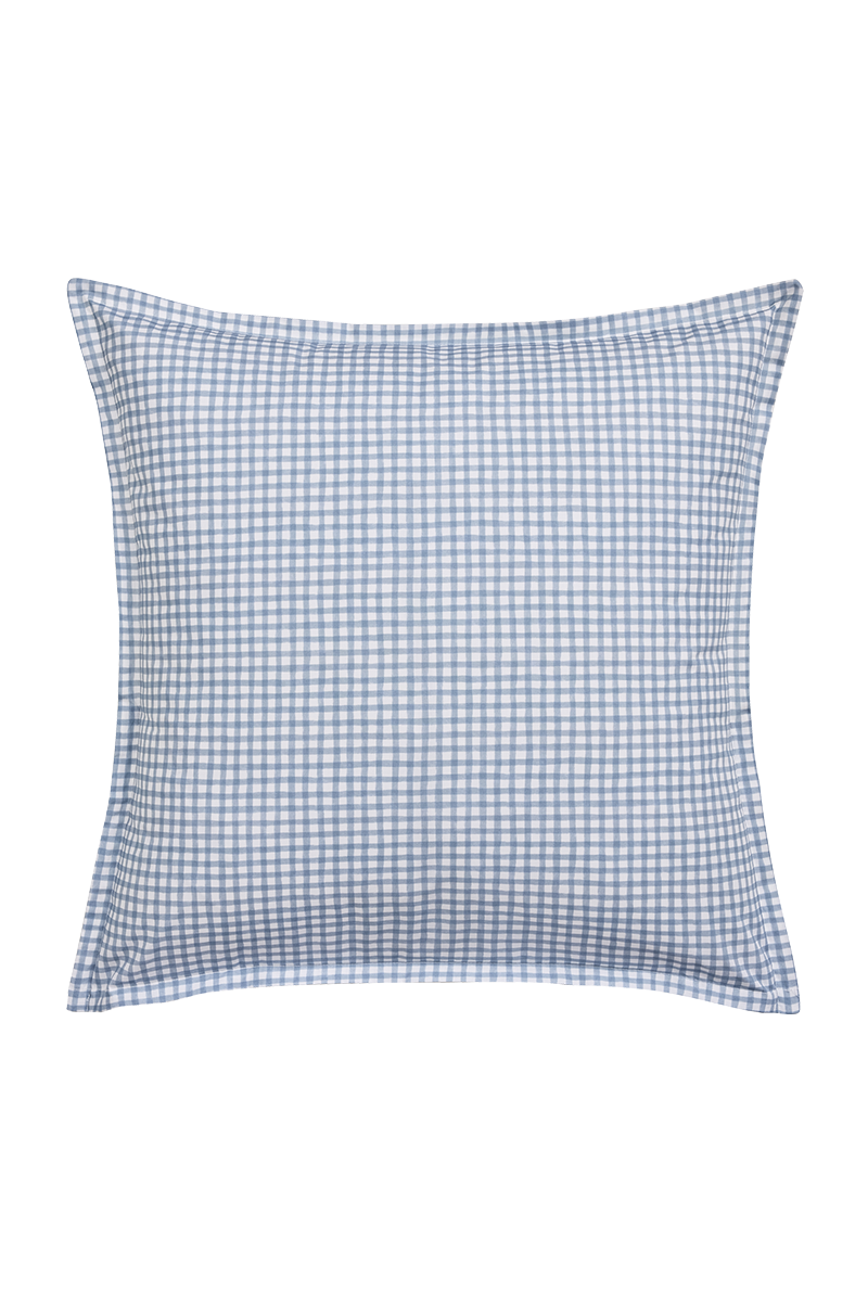 Taie d’oreiller Essix Mini Vichy Céleste en percale de coton bleu grisé – linge de lit à Valognes
